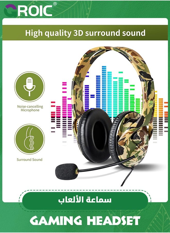 GROIC - 3.5mm Port Green Wired Gaming Headset Stereo bass-Isolated Headphones with mic Volume Control Compatible for PS4 PS5 New X-Box One PSP PC Laptop Tablet PC Phone - Image 1