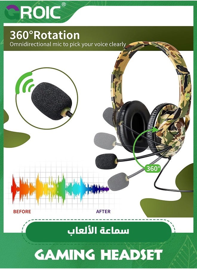 GROIC - 3.5mm Port Green Wired Gaming Headset Stereo bass-Isolated Headphones with mic Volume Control Compatible for PS4 PS5 New X-Box One PSP PC Laptop Tablet PC Phone - Image 1
