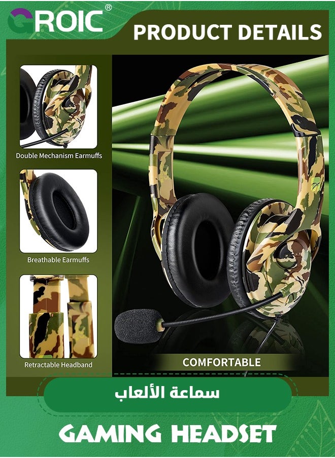GROIC - 3.5mm Port Green Wired Gaming Headset Stereo bass-Isolated Headphones with mic Volume Control Compatible for PS4 PS5 New X-Box One PSP PC Laptop Tablet PC Phone - Image 1