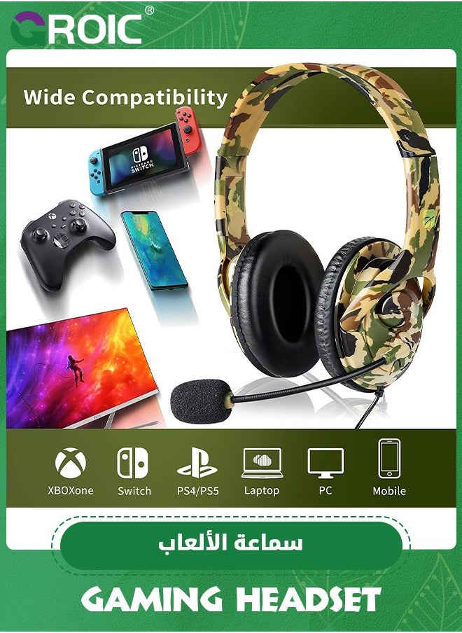 GROIC - 3.5mm Port Green Wired Gaming Headset Stereo bass-Isolated Headphones with mic Volume Control Compatible for PS4 PS5 New X-Box One PSP PC Laptop Tablet PC Phone - Image 1