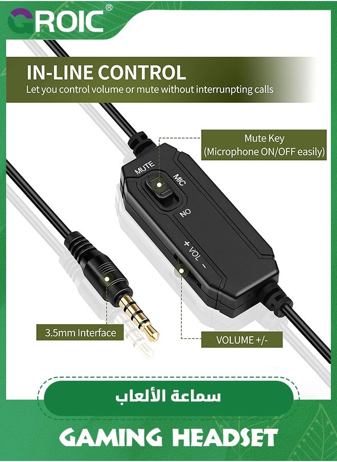 GROIC - 3.5mm Port Green Wired Gaming Headset Stereo bass-Isolated Headphones with mic Volume Control Compatible for PS4 PS5 New X-Box One PSP PC Laptop Tablet PC Phone - Image 1