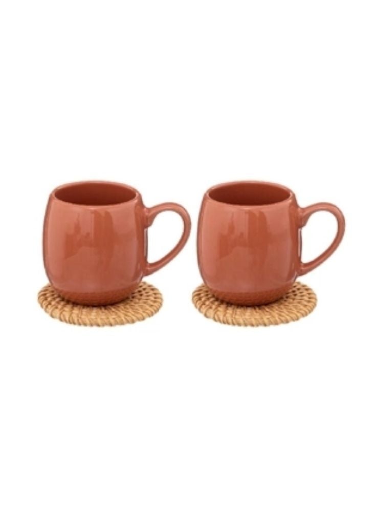 Ceramic Coffee Mugs Set of 2 with Coasters – Terracotta