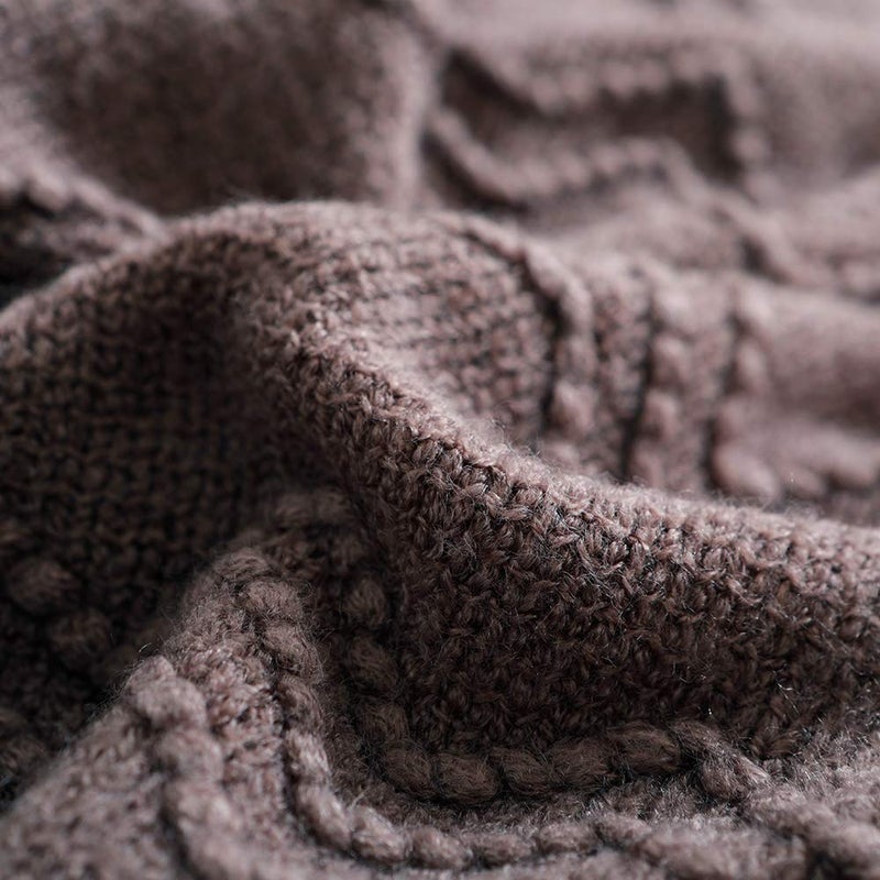 BOURINA Throw Blanket Textured Solid Soft Sofa Throw Couch Cover Knitted Decorative Blanket  60""x80"" Brown - Image 5