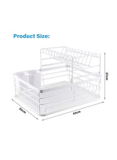 2 Tier Dish Drainer Rack with Removable Drip Tray, Metal Kitchen Dish Drying Rack Organiser with Wooden Handles, Dish Rack, Dish Drainers, White - pzsku/Z3E1CF910A92AF1079332Z/45/_/1715783915/95c0718d-fb8a-436f-8725-1a695ae54227