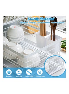 2 Tier Dish Drainer Rack with Removable Drip Tray, Metal Kitchen Dish Drying Rack Organiser with Wooden Handles, Dish Rack, Dish Drainers, White - pzsku/Z3E1CF910A92AF1079332Z/45/_/1715783915/f527b6d0-2b9f-41d9-bf5d-46d6504904eb