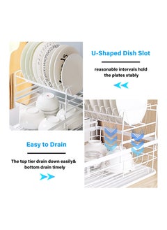 2 Tier Dish Drainer Rack with Removable Drip Tray, Metal Kitchen Dish Drying Rack Organiser with Wooden Handles, Dish Rack, Dish Drainers, White - pzsku/Z3E1CF910A92AF1079332Z/45/_/1715783916/09b29c5b-6f95-4c28-b376-c5b974ee8040