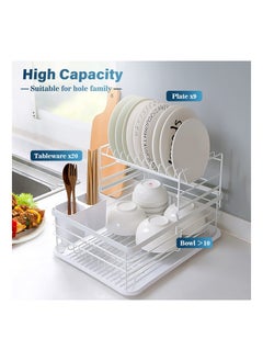 2 Tier Dish Drainer Rack with Removable Drip Tray, Metal Kitchen Dish Drying Rack Organiser with Wooden Handles, Dish Rack, Dish Drainers, White - pzsku/Z3E1CF910A92AF1079332Z/45/_/1715783917/2e471a26-67ec-4a13-9200-48fd88bb7363