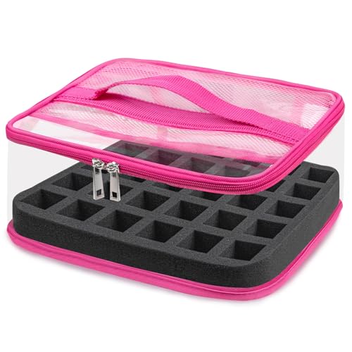 Subay Nail Polish Organizer Clear Nail Polish Storage Organizer Case Holds 30 Bottles Portable PVC Nail Travel Bag for Nail Polish Display Nail Supplies Kit Bag for Nail Tech Organization Rose Red - Image 1
