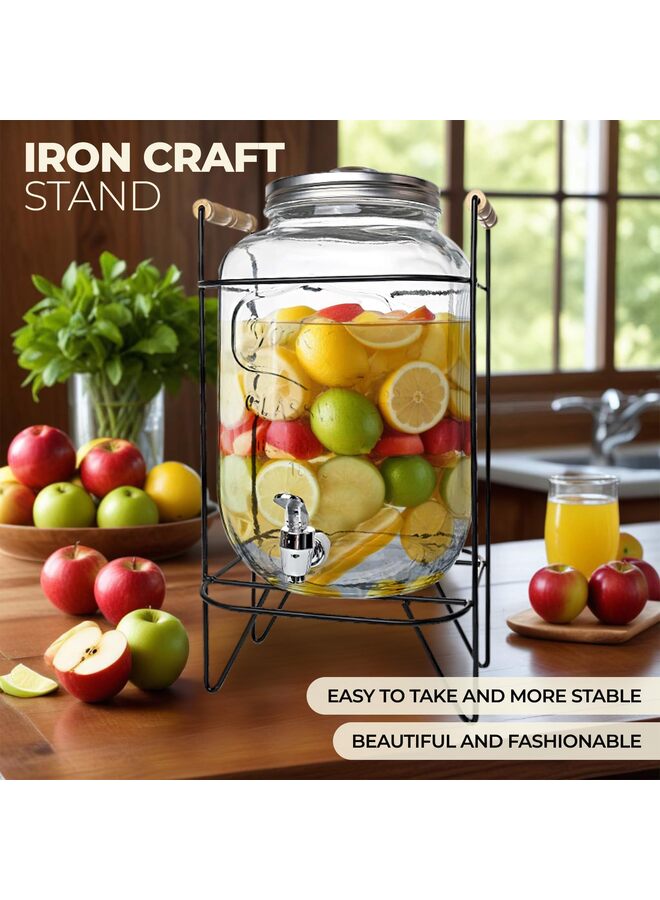 موزع مشروبات زجاجي، سعة 3 لتر مع حامل مقاوم للتسرب، صنبور من الفولاذ المقاوم للصدأ، فوهة واسعة، وعاء مشروبات على شكل برطمان ماسون للحفلات وحفلات الزفاف والليمون والماء البارد - Image 5