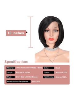 Kalyss Kalyss Short Straight Bob Wig with Bangs Colorful Wigs Cosplay Party Wig for Women Heat Trsistant Human Hair Blended Wig Halloween Party Cospaly Use (10''Black)  - Image 5