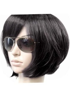 Kalyss Kalyss Short Straight Bob Wig with Bangs Colorful Wigs Cosplay Party Wig for Women Heat Trsistant Human Hair Blended Wig Halloween Party Cospaly Use (10''Black)  - Image 1