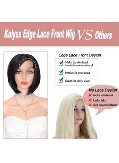 Kalyss Kalyss Short Straight Bob Wig with Bangs Colorful Wigs Cosplay Party Wig for Women Heat Trsistant Human Hair Blended Wig Halloween Party Cospaly Use (10''Black)  - Image 4