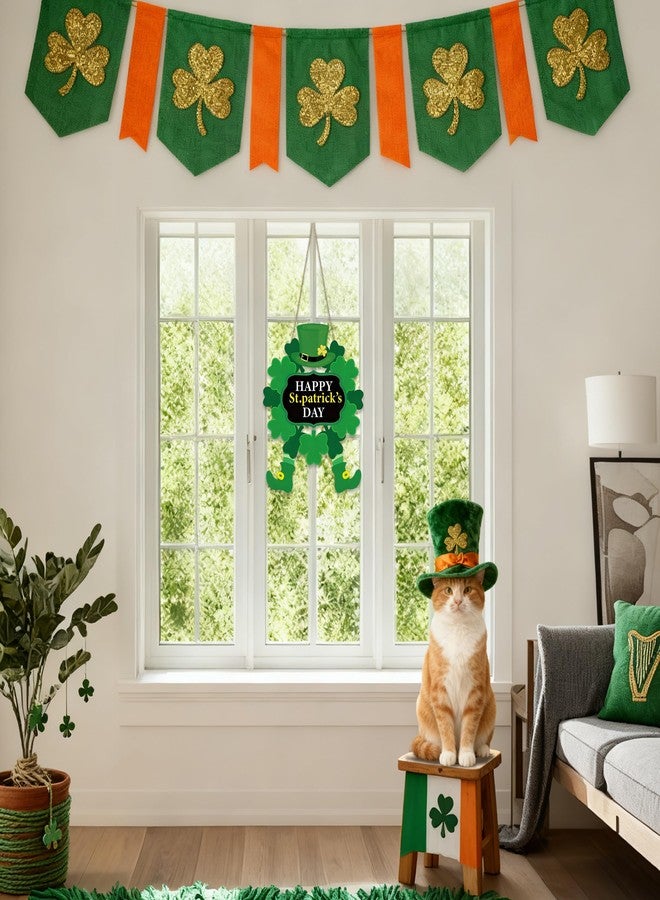 Mimekitchen Wooden St Patricks Day Wreath, Happy St Patricks Day Door Decorations Sign Shamrock Hanging Door Sign, Front Door Hanger for Porch Wall Indoor Home Decor, Irish Spring Farmhouse Wreath Indoor Outdoor - Image 3