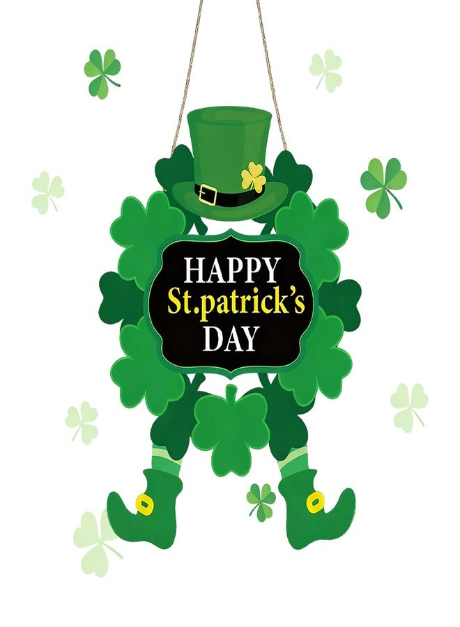 Mimekitchen Wooden St Patricks Day Wreath, Happy St Patricks Day Door Decorations Sign Shamrock Hanging Door Sign, Front Door Hanger for Porch Wall Indoor Home Decor, Irish Spring Farmhouse Wreath Indoor Outdoor - Image 1