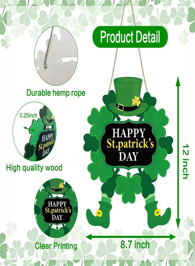 Mimekitchen Wooden St Patricks Day Wreath, Happy St Patricks Day Door Decorations Sign Shamrock Hanging Door Sign, Front Door Hanger for Porch Wall Indoor Home Decor, Irish Spring Farmhouse Wreath Indoor Outdoor - Image 2