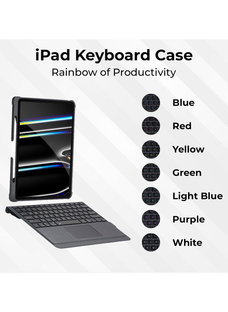 glassology iPad Pro 12.9 3rd 4th 5th gen 2018/2020/2021 iPad Keyboard Folio Combo with Detachable Keyboard Trackpad and Smart Connector English & Arabic with Screen Protector in Elegant Black  - Image 2