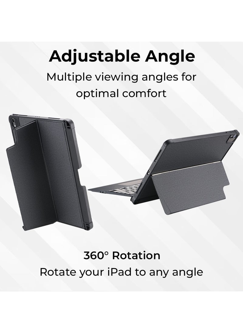 glassology iPad Pro 12.9 3rd 4th 5th gen 2018/2020/2021 iPad Keyboard Folio Combo with Detachable Keyboard Trackpad and Smart Connector English & Arabic with Screen Protector in Elegant Black  - Image 3