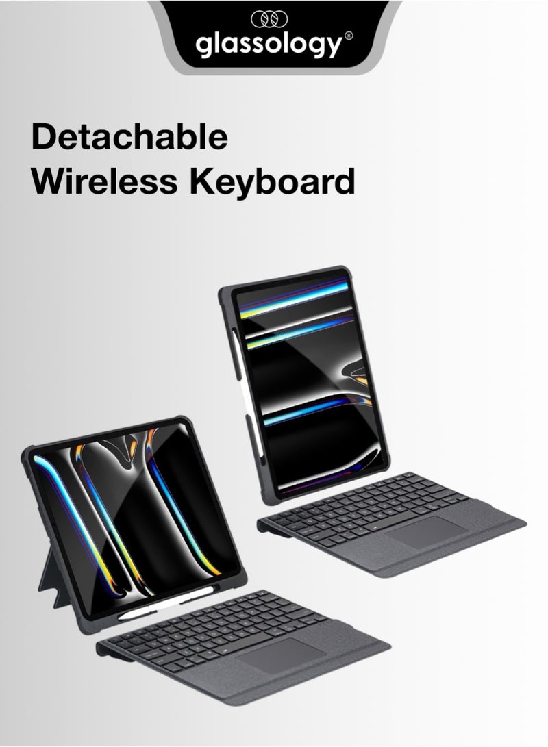 جلاسولوجي iPad Pro 12.9 3rd 4th 5th gen 2018,2020,2021 iPad Keyboard Folio Combo with Detachable Keyboard Trackpad and Smart Connector bilingual with Screen Protector in Elegant Black - Image 1