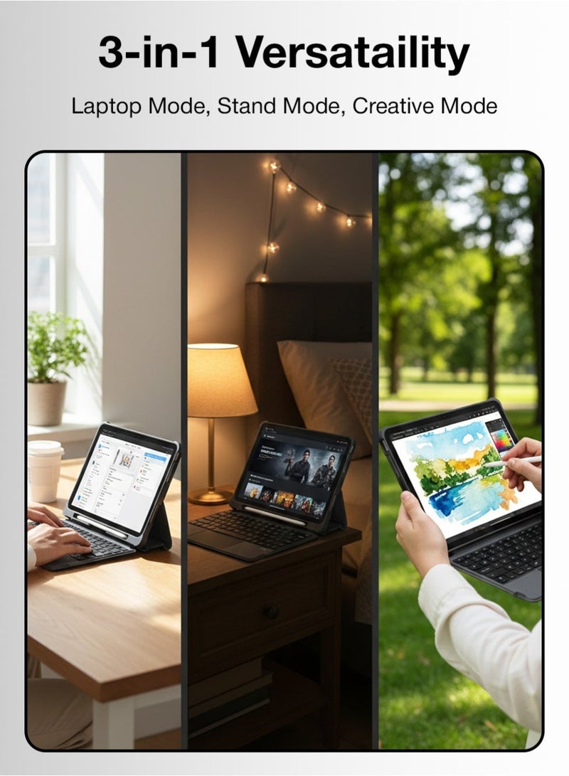 جلاسولوجي iPad Pro 12.9 3rd 4th 5th gen 2018,2020,2021 iPad Keyboard Folio Combo with Detachable Keyboard Trackpad and Smart Connector bilingual with Screen Protector in Elegant Black - Image 4