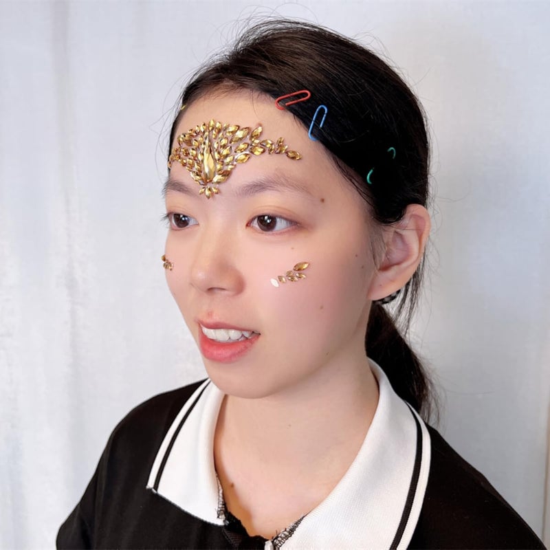 TOPAZ face jewels for makeup Festival Wedding Face Gems Temporary Tattoos mermaid halloween Bindi Fusion Headpiece Body Jewellery bindi face jewel(Topaz gold/SR16) - Image 3