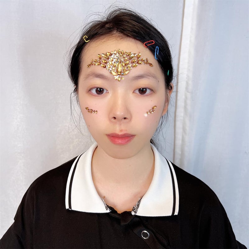 TOPAZ face jewels for makeup Festival Wedding Face Gems Temporary Tattoos mermaid halloween Bindi Fusion Headpiece Body Jewellery bindi face jewel(Topaz gold/SR16) - Image 2