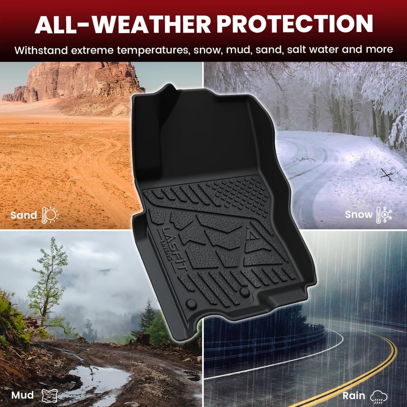 LASFIT Floor Mats for Nissan Frontier 2022-2026 Crew Cab (Not Fit King Cab), All Weather TPE Custom Fit Easy Clean Durable No-Curling Floor Liners for Frontier 1st & 2nd Row Car Mats, Black - Image 5