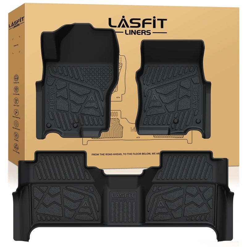 LASFIT Floor Mats for Nissan Frontier 2022-2026 Crew Cab (Not Fit King Cab), All Weather TPE Custom Fit Easy Clean Durable No-Curling Floor Liners for Frontier 1st & 2nd Row Car Mats, Black - Image 1