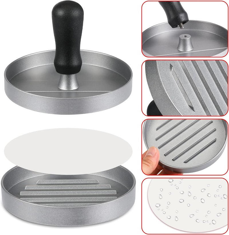 YSSHUI Burger Press, Non-Stick Meat Patty Hamburger Maker for Making Quarter Lb or Large 1/3 Pound Stuffed Pocket Burgers, Aluminum for BBQ Grill (100 Wax Paper) - Image 3