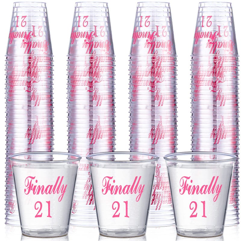 Nuogo 100 Pcs Finally 21 Plastic Shot Glass  21st Birthday Gift Celebrate Twenty One Decorations Party Supplies