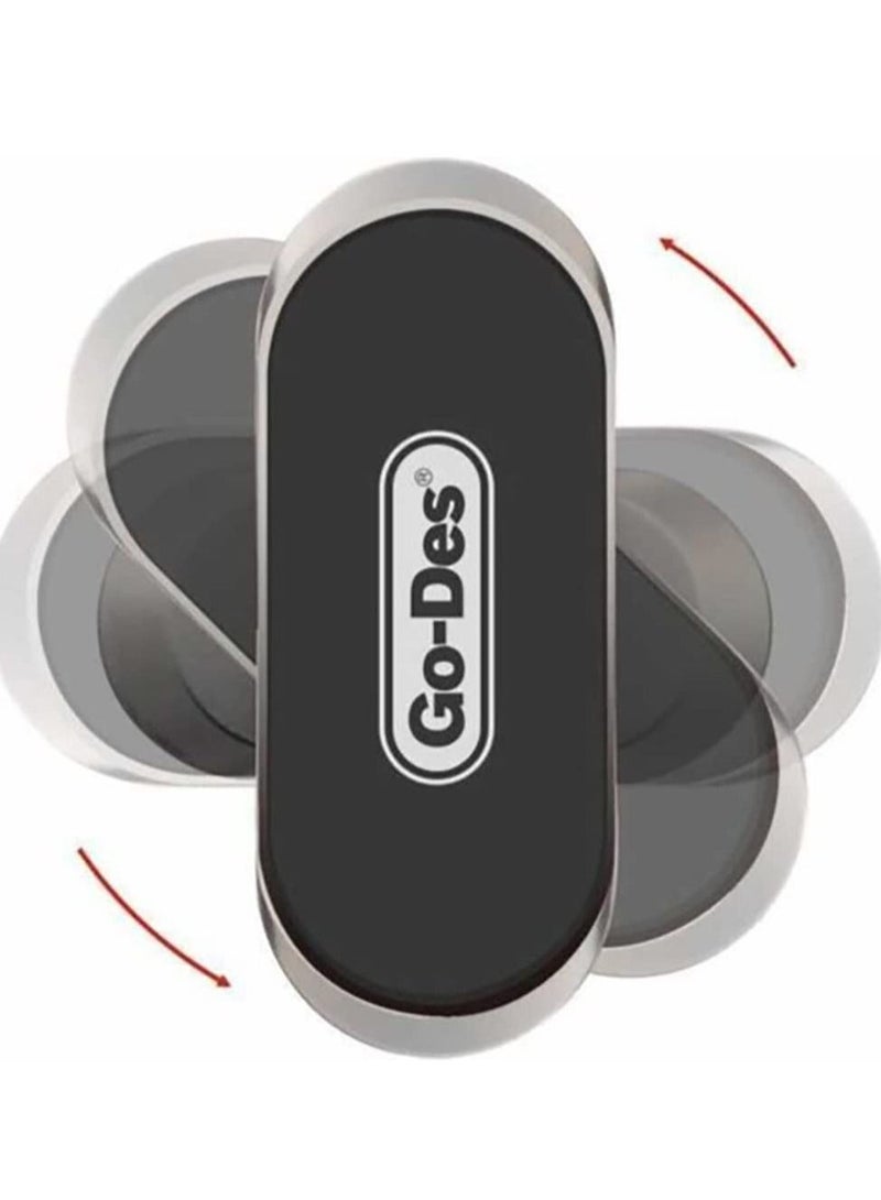 Go-Des GD-HD708 Mobile Phone Mini Holder Car Mount Magnetic ,Dashboard Phone Holder Universal Car Cell Phone Bracket 360 Degree Adjustable For iPhone Black-Grey (Type B) - Image 2