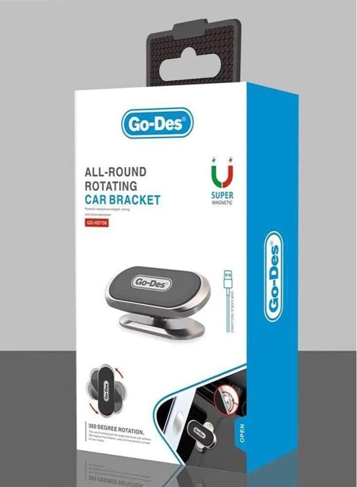 Go-Des GD-HD708 Mobile Phone Mini Holder Car Mount Magnetic ,Dashboard Phone Holder Universal Car Cell Phone Bracket 360 Degree Adjustable For iPhone Black-Grey (Type B) - Image 5