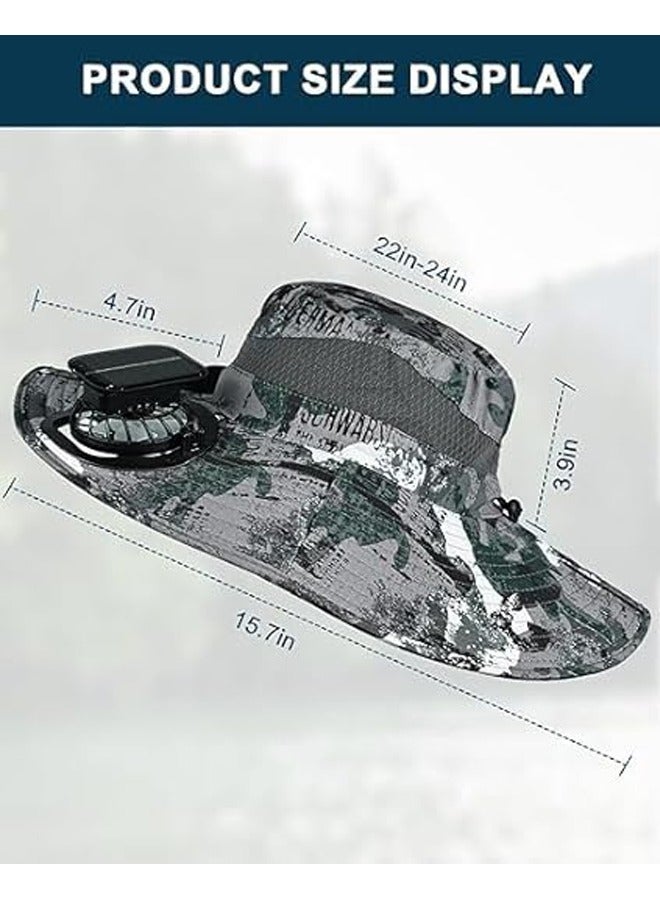PADOM Solar Fan Hat Wide Brim Outdoor Sun Hat with 2 Solar Fan Fishing Hat - Removable & USB Charging Fan - Image 3