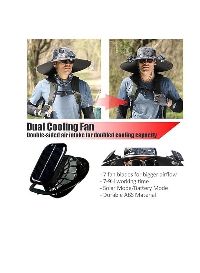 PADOM Solar Fan Hat Wide Brim Outdoor Sun Hat with 2 Solar Fan Fishing Hat - Removable & USB Charging Fan - Image 4