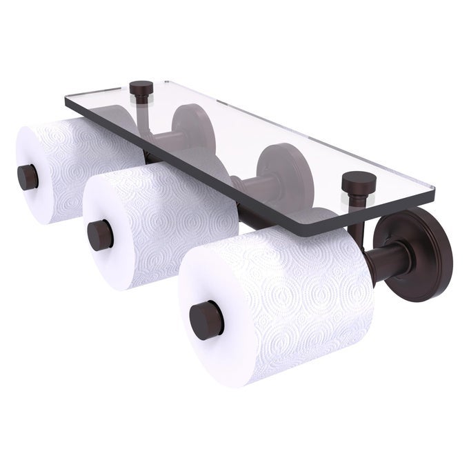 PR353S PRESTIGE REGAL COLLECTION HORIZONTAL RESERVE 3 ROLL GLASS SHELF TOILET PAPER HOLDER ANTIQUE BRONZE
