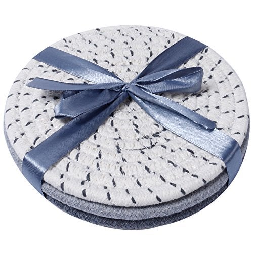 Lifaith Potholders Set Trivets Set 100% Pure Cotton Thread Weave Hot Pot Holders Set (Set of 3) Hot Pads, Hot Mats, Stylish Coasters, Spoon Rest for Bakingand Cooking, Diameter 7 Inches (Grey Set) - Image 3