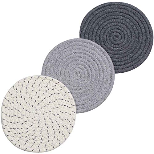 Lifaith Potholders Set Trivets Set 100% Pure Cotton Thread Weave Hot Pot Holders Set (Set of 3) Hot Pads, Hot Mats, Stylish Coasters, Spoon Rest for Bakingand Cooking, Diameter 7 Inches (Grey Set) - Image 1