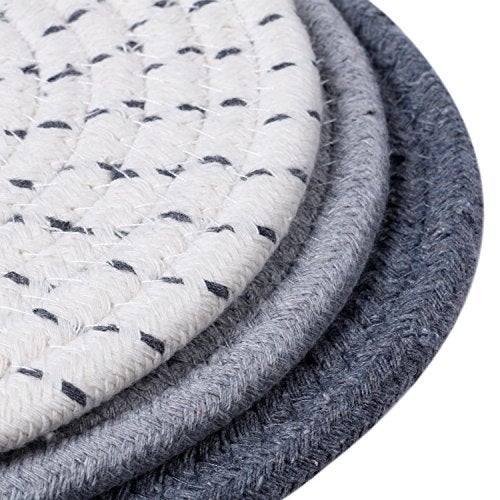 Lifaith Potholders Set Trivets Set 100% Pure Cotton Thread Weave Hot Pot Holders Set (Set of 3) Hot Pads, Hot Mats, Stylish Coasters, Spoon Rest for Bakingand Cooking, Diameter 7 Inches (Grey Set) - Image 4