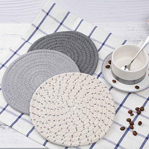 Lifaith Potholders Set Trivets Set 100% Pure Cotton Thread Weave Hot Pot Holders Set (Set of 3) Hot Pads, Hot Mats, Stylish Coasters, Spoon Rest for Bakingand Cooking, Diameter 7 Inches (Grey Set) - Image 5