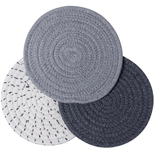 Lifaith Potholders Set Trivets Set 100% Pure Cotton Thread Weave Hot Pot Holders Set (Set of 3) Hot Pads, Hot Mats, Stylish Coasters, Spoon Rest for Bakingand Cooking, Diameter 7 Inches (Grey Set) - Image 2