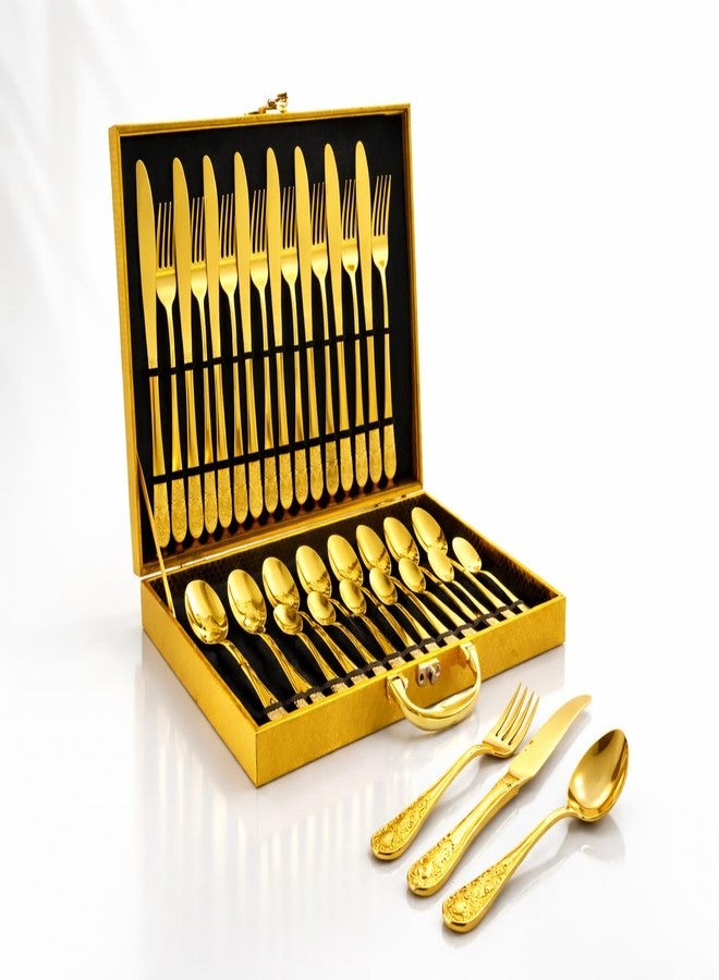 Teraabliss Adron Design Stainless Steel Premium Cutlery Set with Gift Box – Elegant Flatware Set for Dining and Gifting – Durable, Rust-Resistant Utensils for Everyday Use (Gold) - Image 1