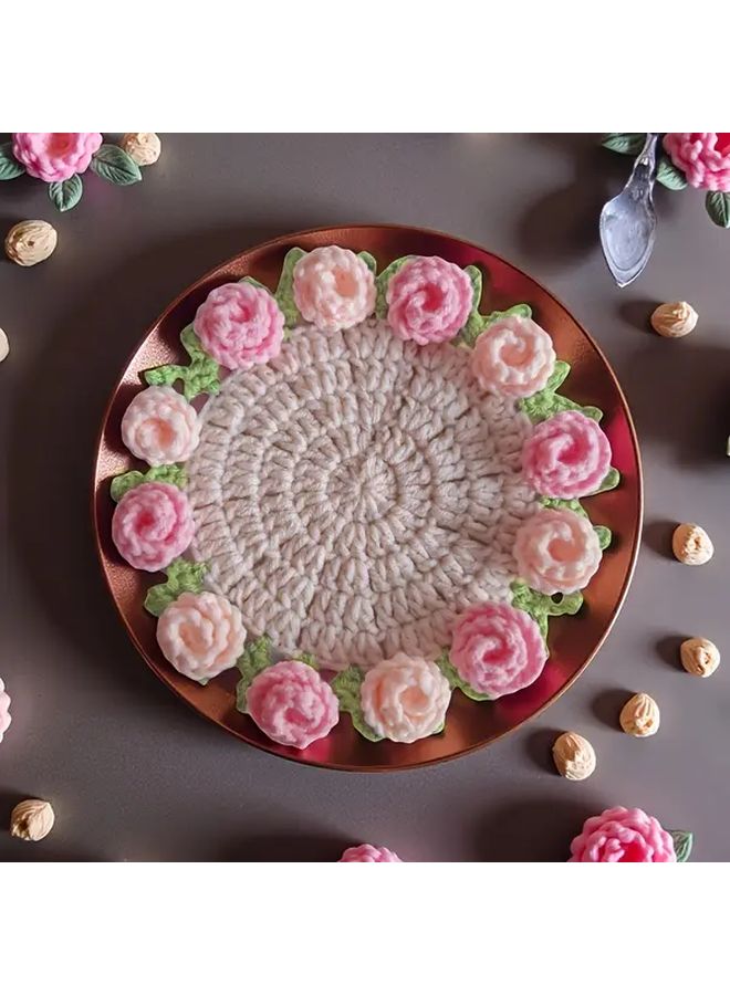 Orange Rose Crochet Coaster Bouquet with Potting Base Gift for Party Decor - Image 2