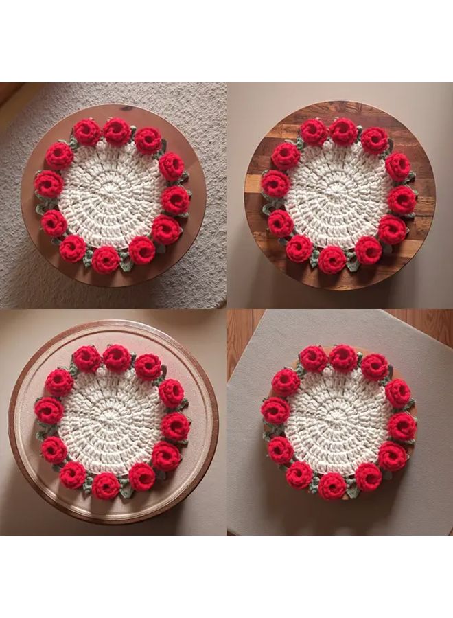 Orange Rose Crochet Coaster Bouquet with Potting Base Gift for Party Decor - Image 4