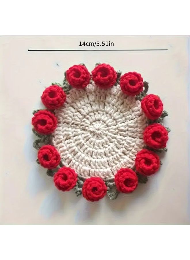 Orange Rose Crochet Coaster Bouquet with Potting Base Gift for Party Decor - Image 3