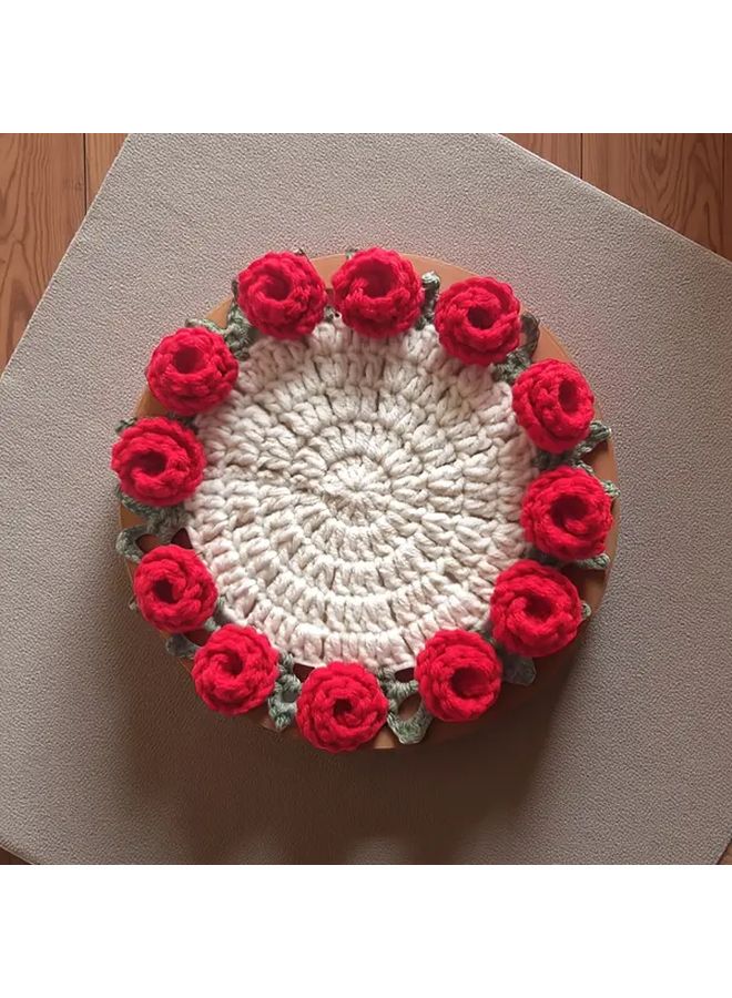 Orange Rose Crochet Coaster Bouquet with Potting Base Gift for Party Decor - Image 5