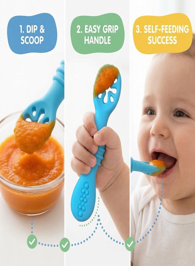 Chic Buddy Baby Feeding Spoon and Dip Spoon Set - Soft Silicone Spoon for Baby 6 to 12 Months, Easy-to-Hold Kids Spoon, Natural Start Series - Chic Buddy - Image 2