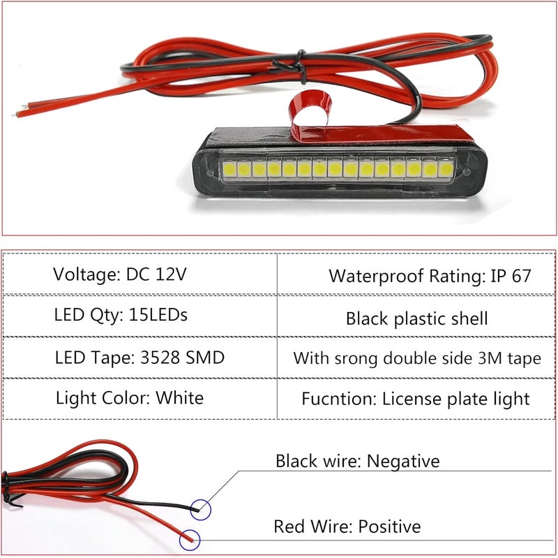 NBWDY 1Pcs 15 white Leds Led License Plate Light Waterproof Motorcycle Led Tail Light Trailer Light,Backup Light,Reverse Light,Side Marker Light for Motorcycle Scooter Bike ATV Car RV SUV - Image 2