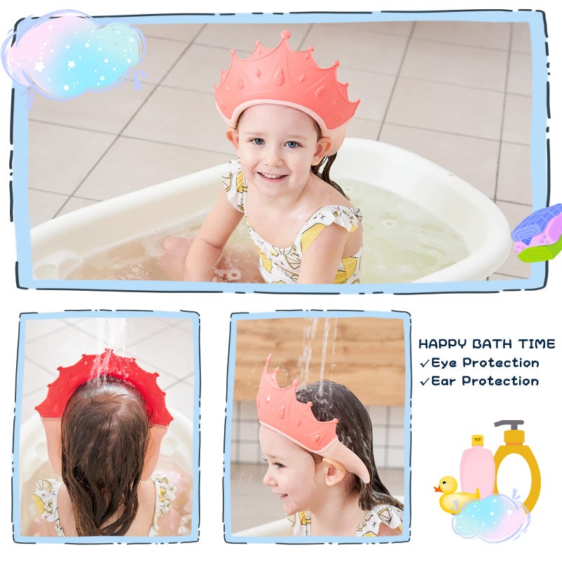 FUSACONY Shower Cap Children, Baby Safe Shampoo Cap, Baby Adjustable Shampoo Protection, Shampoo Protection for Children, Washing Hair without Tears, for 0-9 Years Crown (Red) - Image 3