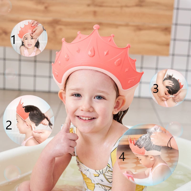 FUSACONY Shower Cap Children, Baby Safe Shampoo Cap, Baby Adjustable Shampoo Protection, Shampoo Protection for Children, Washing Hair without Tears, for 0-9 Years Crown (Red) - Image 4