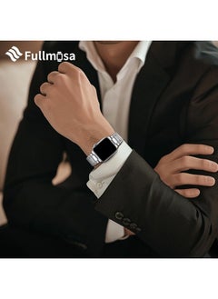 Fullmosa Fullmosa Compatible Apple Watch Bands 49mm 45mm 44mm 42mm 41mm 40mm 38mm, Stainless Steel iWatch Band with Case Metal Strap for Apple Watch Series Ultra Ultra 2 8 7 6 5 4 3 2 1 SE,49mm Silver  - Image 2