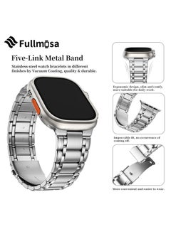 Fullmosa Fullmosa Compatible Apple Watch Bands 49mm 45mm 44mm 42mm 41mm 40mm 38mm, Stainless Steel iWatch Band with Case Metal Strap for Apple Watch Series Ultra Ultra 2 8 7 6 5 4 3 2 1 SE,49mm Silver  - Image 5